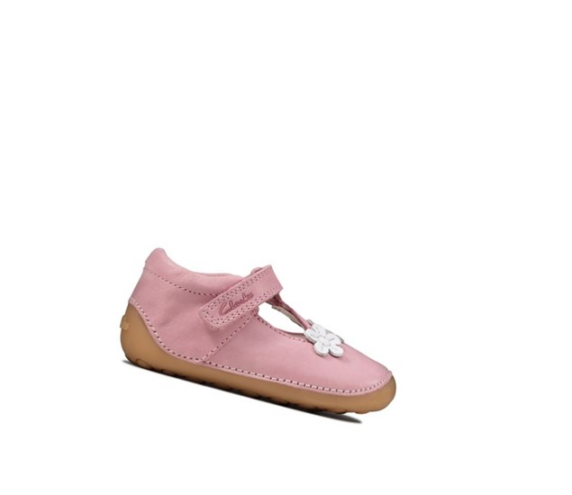 Buty Skórzane Clarks Tiny Sun Skórzane Dziewczynka Różowe | TBLAFR983