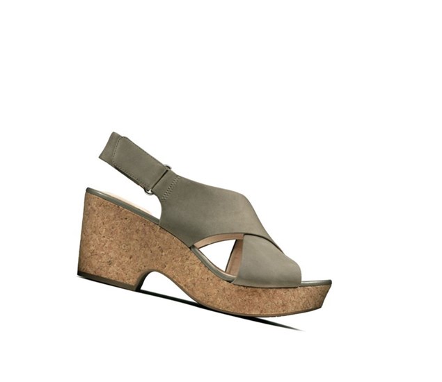 Sandały na Koturnie Clarks Maritsa Lara Nubuck Damskie Oliwkowe | OYFBRN267