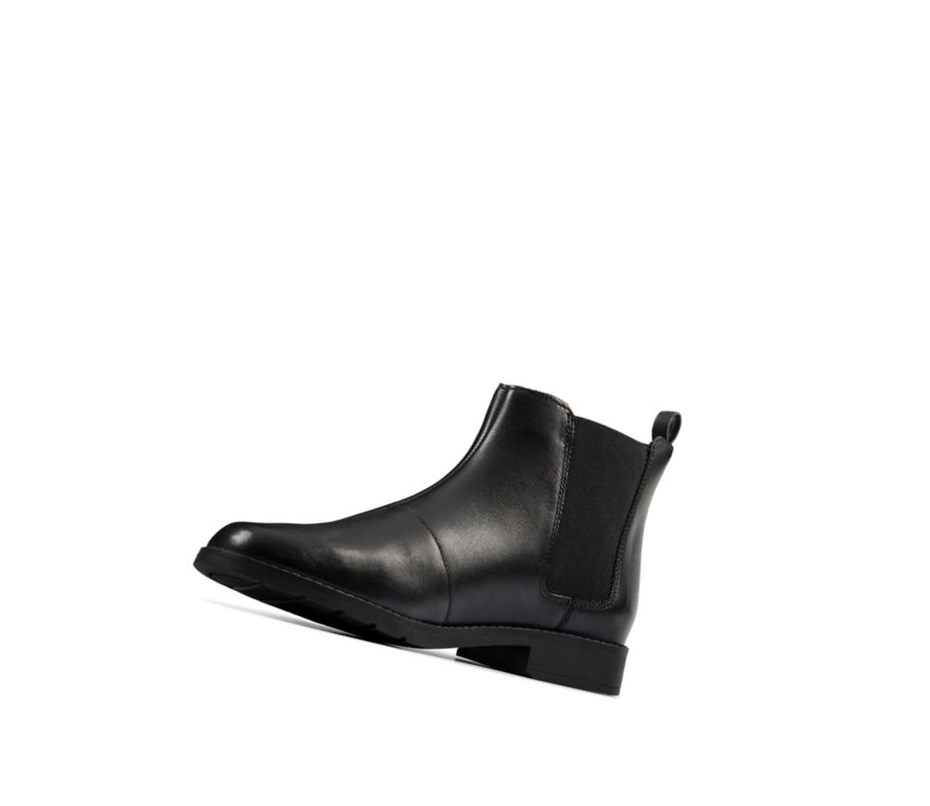 Buty Chelsea Clarks Aubrie Walk Skórzane Dziewczynka Czarne | NQIUEJ480