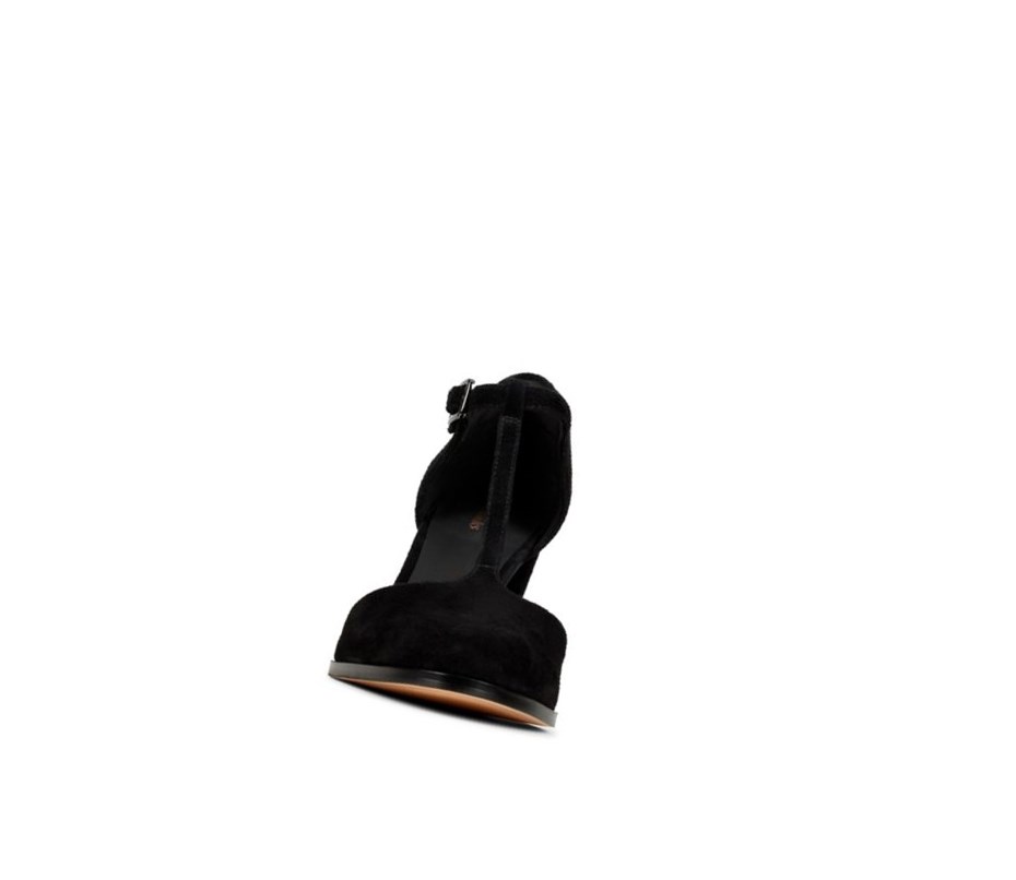 Buty Codzienne Clarks Kaylin 85 T Bar Zamszowe Damskie Czarne | GPRLTA410