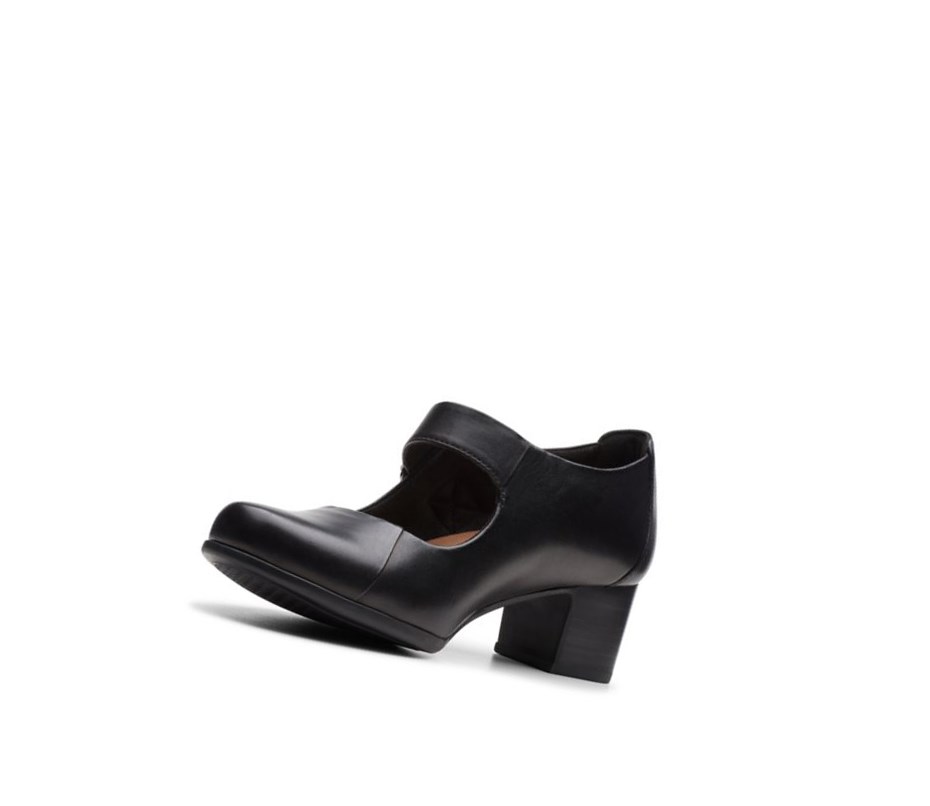 Buty Mary Jane Clarks Un Damson Vibe Skórzane Szerokie Fit Damskie Czarne | BOHQAJ120