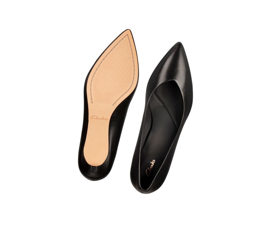 Buty Skórzane Clarks Laina 55 Court Skórzane Szerokie Fit Damskie Czarne | RAEQJV632