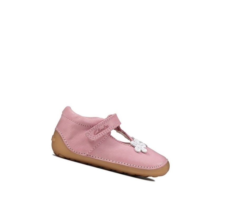 Buty Skórzane Clarks Tiny Sun Skórzane Dziewczynka Różowe | TBLAFR983