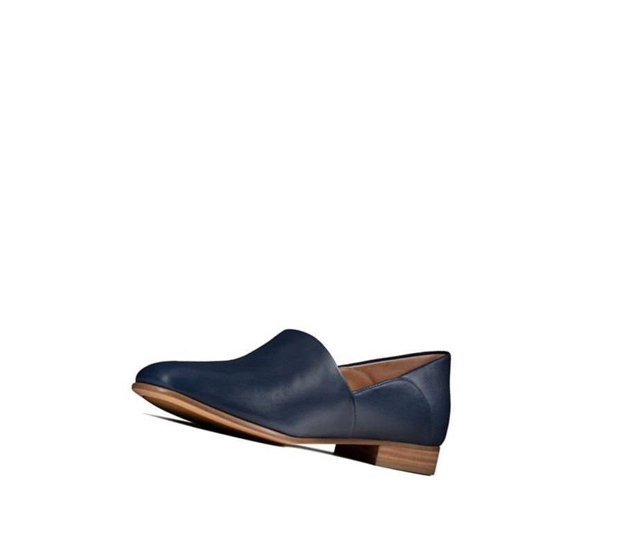 Buty Slip On Clarks Pure Tone Skórzane Szerokie Fit Damskie Granatowe | AXYFQS431