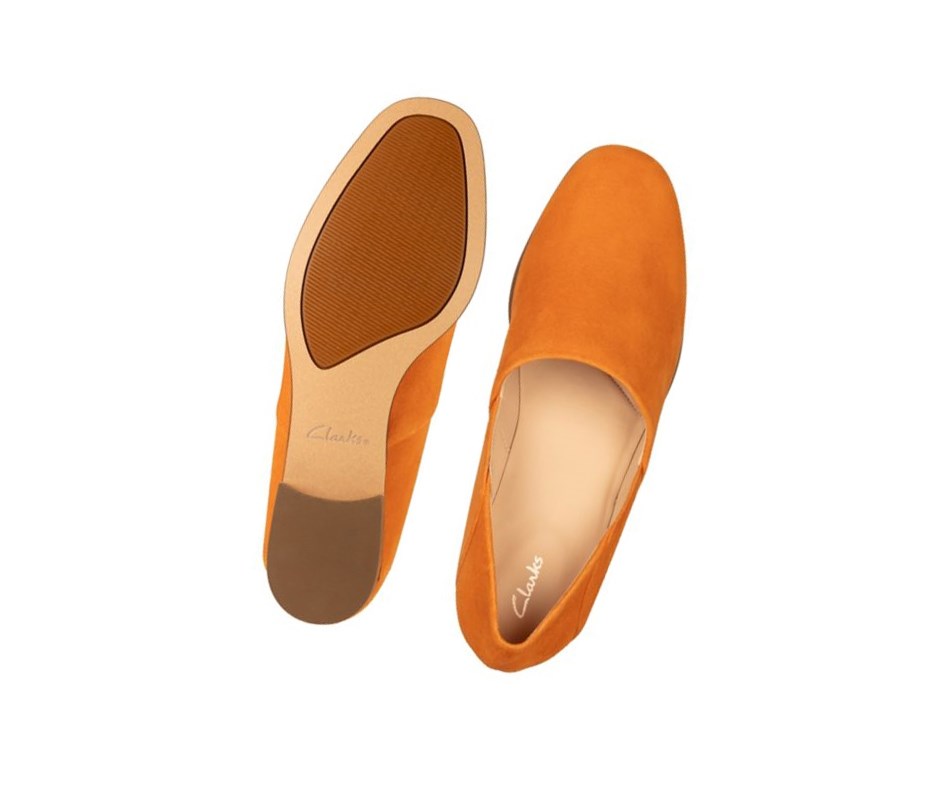 Buty Slip On Clarks Pure Tone Zamszowe Szerokie Fit Damskie Pomarańczowe | QSMDJN491