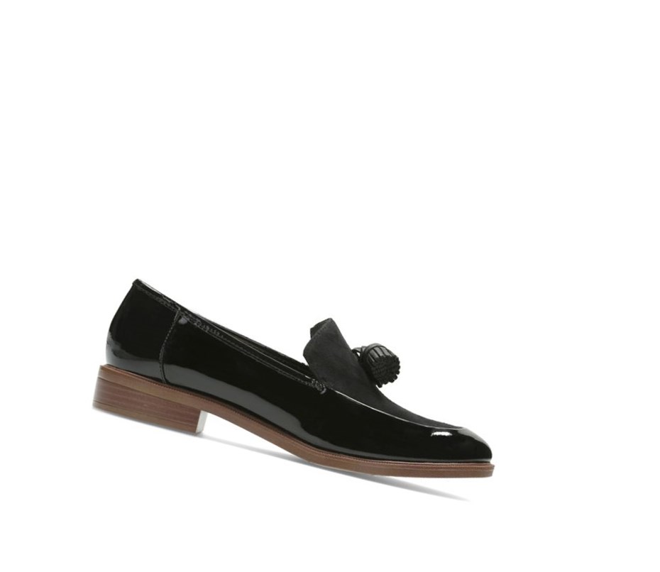 Buty Slip On Clarks Taylor Spring Lakierowana Zamszowe Damskie Czarne | CHVPEF096