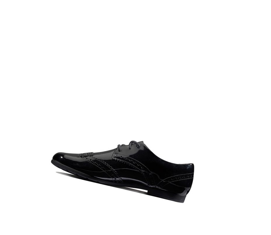 Buty Szkolne Clarks Scala Koronkowe Lakierowana Dziewczynka Czarne | HCMZDG413