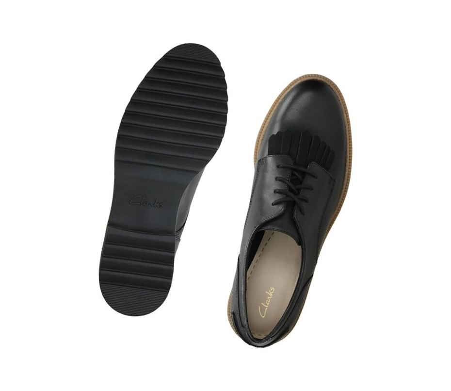 Buty Sznurowane Clarks Griffin Mabel Skórzane Damskie Czarne | IXMPRA394