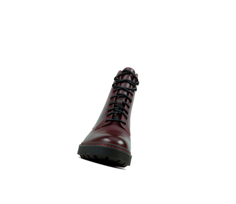 Buty Sznurowane Clarks Witcombe Hi Skórzane Damskie Bordowe | BHKLCU026