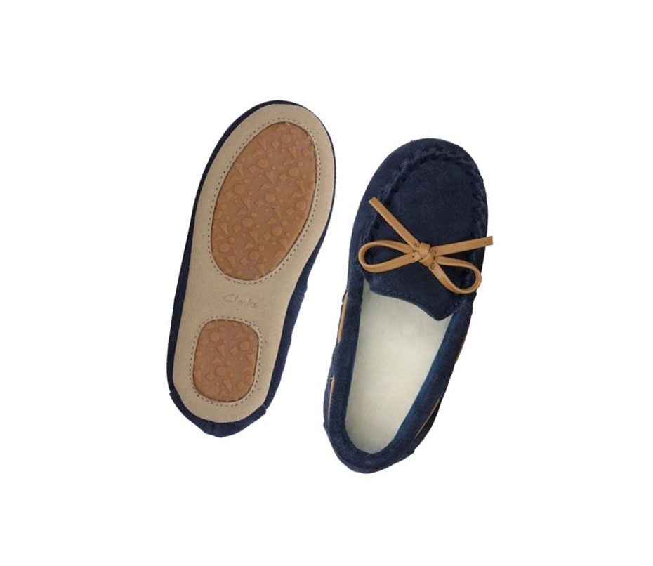 Kapcie Clarks Crackling Flo Zamszowe Chłopięce Granatowe | PJMBZN603