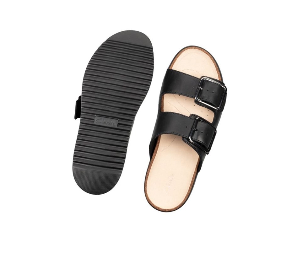Klapki Clarks Botanic Klapki Skórzane Damskie Czarne | GAVCPM963