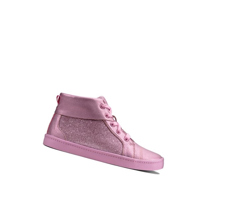 Kozaki Skórzane Clarks City Oasis Hi Sparkle Skórzane Dziewczynka Różowe | VWQKIM194