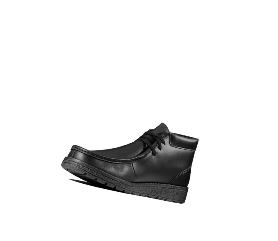 Kozaki Skórzane Clarks Mendip Loop Skórzane Chłopięce Czarne | UFSMXA340