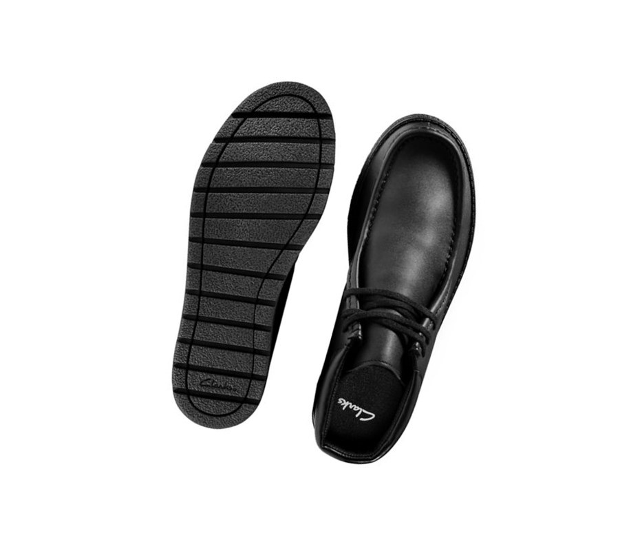 Kozaki Skórzane Clarks Mendip Loop Skórzane Chłopięce Czarne | UFSMXA340