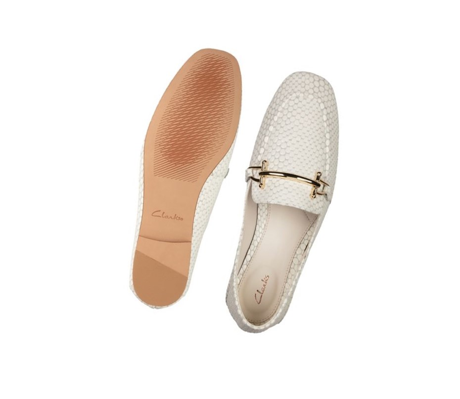 Loafersy Clarks Pure 2 Skórzane Damskie Białe | LHDPQN289