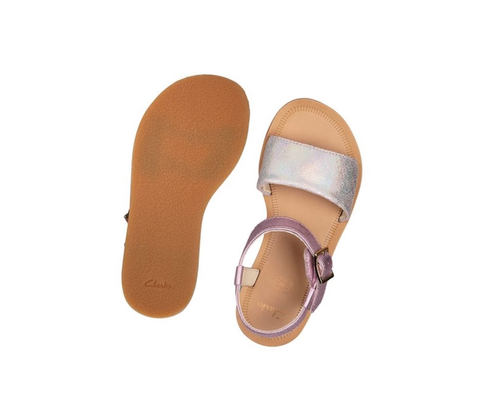 Sandały Casual Clarks Skylark Hope Skórzane Dziewczynka Różowe Metal | RBHZST453