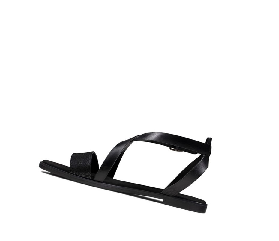 Sandały Płaskie Clarks Bay Rosie Skórzane Damskie Czarne | HBLRPJ138