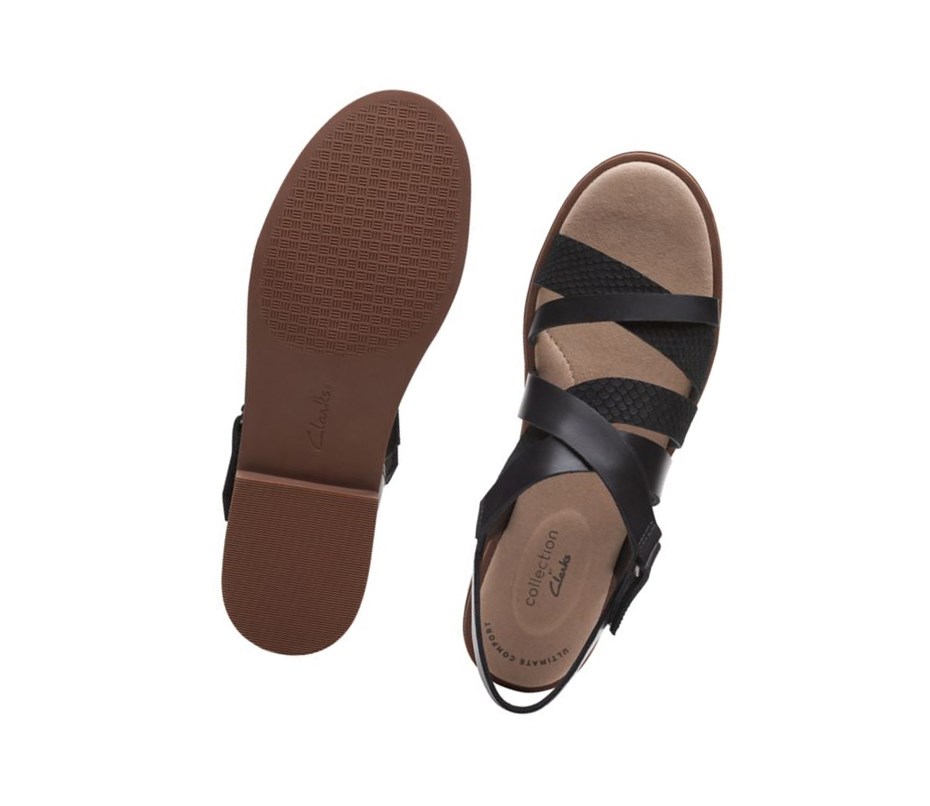 Sandały Płaskie Clarks Declan Mix Skórzane Damskie Czarne | GSPDIX721