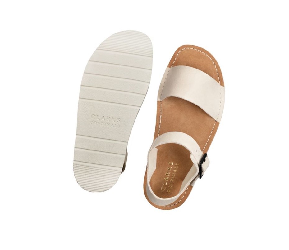 Sandały Płaskie Clarks Lunan Paskiem. Zamszowe Damskie Białe | RUGPDW426
