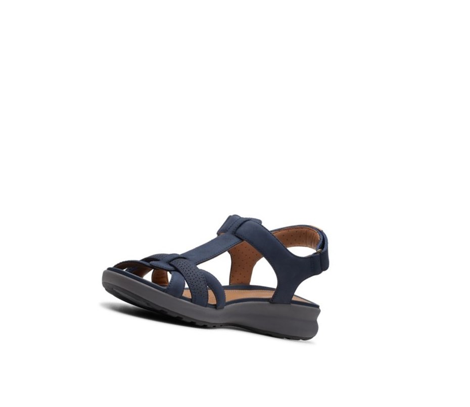 Sandały Płaskie Clarks Un Adorn Vibe Nubuck Skórzane Damskie Granatowe | GPQOCR563