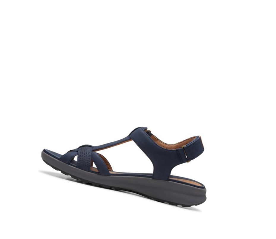 Sandały Płaskie Clarks Un Adorn Vibe Nubuck Skórzane Damskie Granatowe | GPQOCR563
