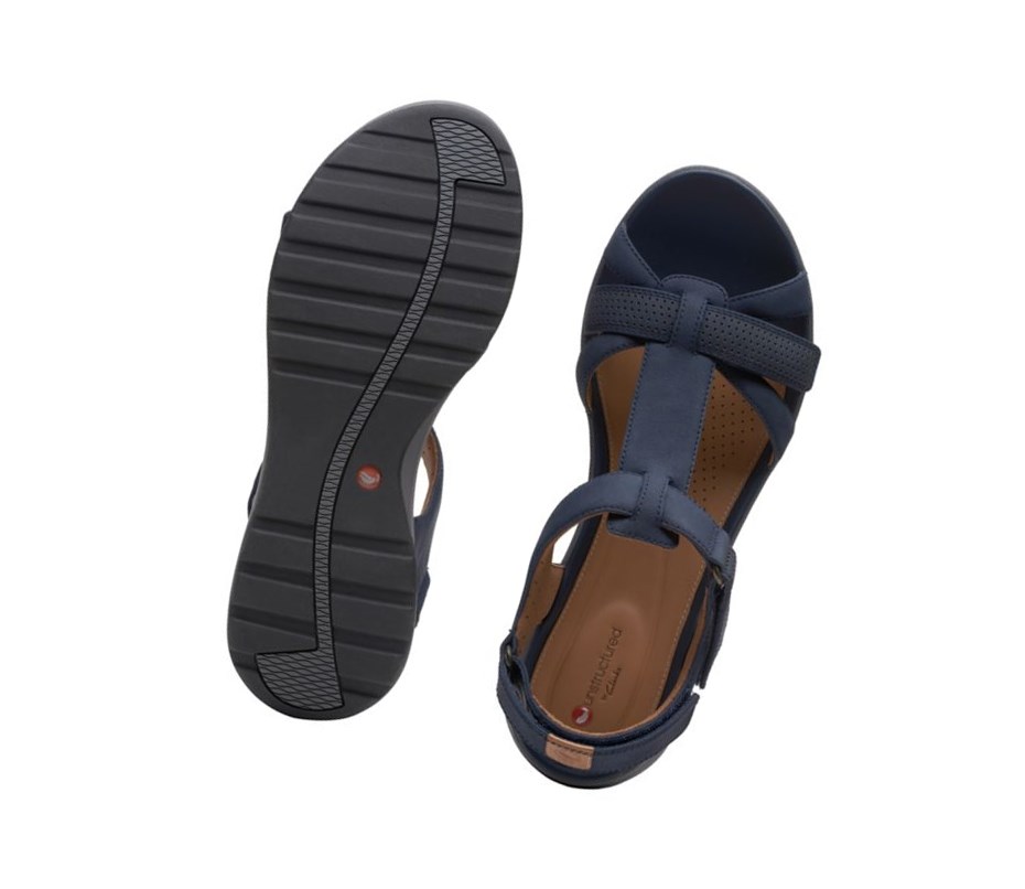 Sandały Płaskie Clarks Un Adorn Vibe Nubuck Skórzane Damskie Granatowe | GPQOCR563