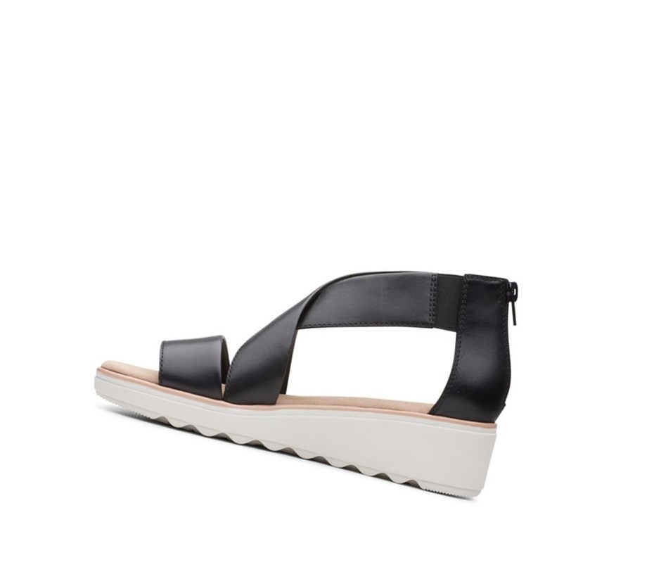 Sandały na Koturnie Clarks Jillian Rise Skórzane Damskie Czarne | UXCIWQ783