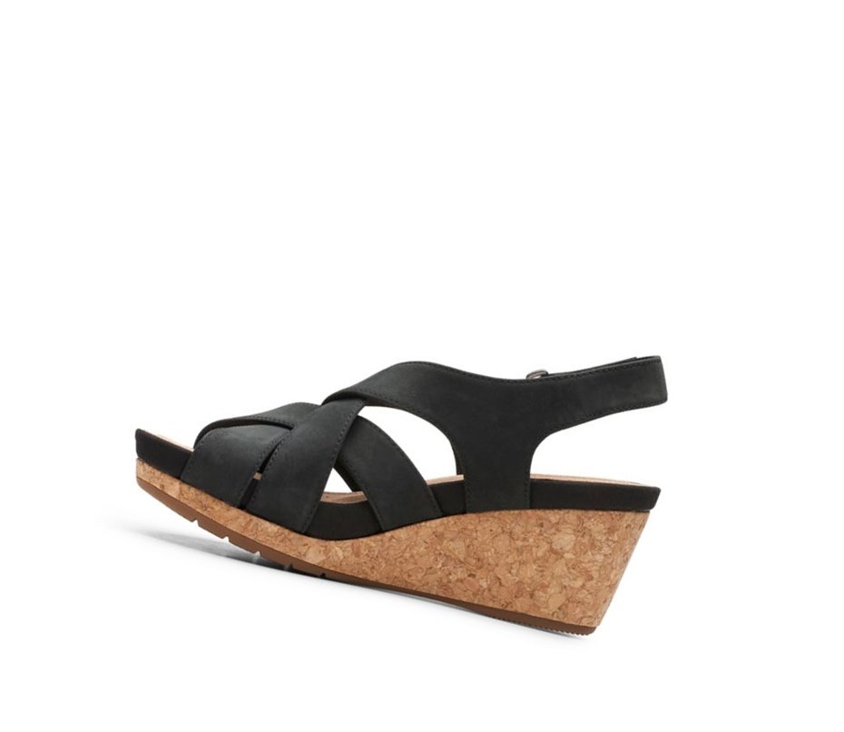 Sandały na Koturnie Clarks Un Capri Step Nubuck Zamszowe Damskie Czarne | OLZISW870