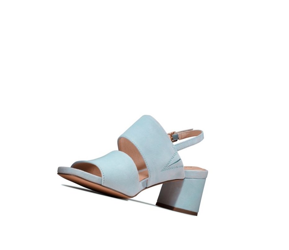 Sandały na Obcasie Clarks Sheer 55 Sling Zamszowe Damskie Głęboka Niebieskie | CQDJTV014