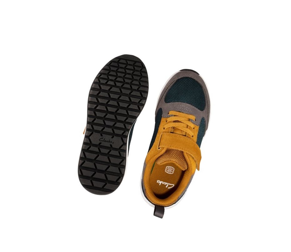 Trampki Clarks Aeon Flex Tekstylne Chłopięce Ciemny Szare Żółte | XHTQYE958